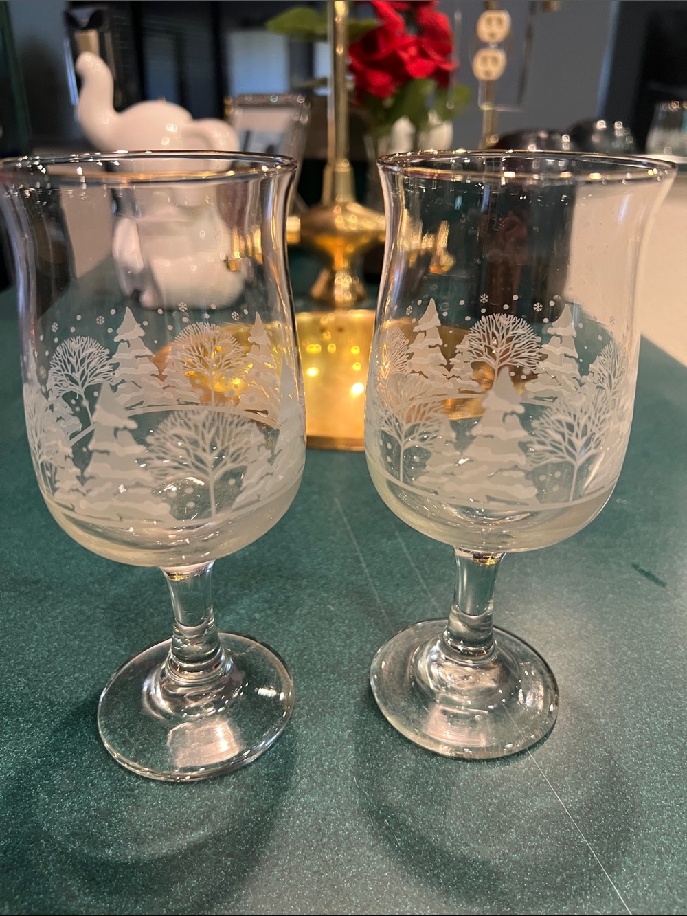 Holiday Etched Glass Wine Goblets in Clear - Set of 2